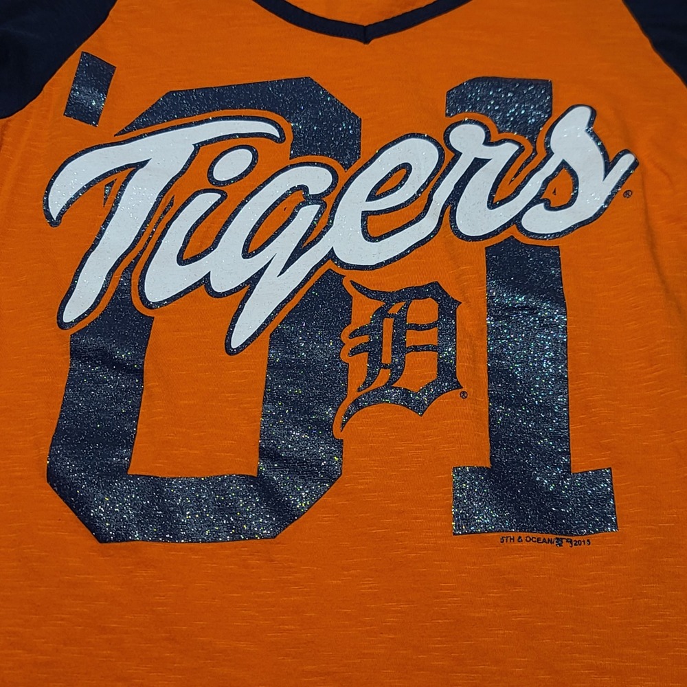 Campus Lifestyle Detroit Tigers Baseball Tee Women Medium Orange Navy Raglan MLB